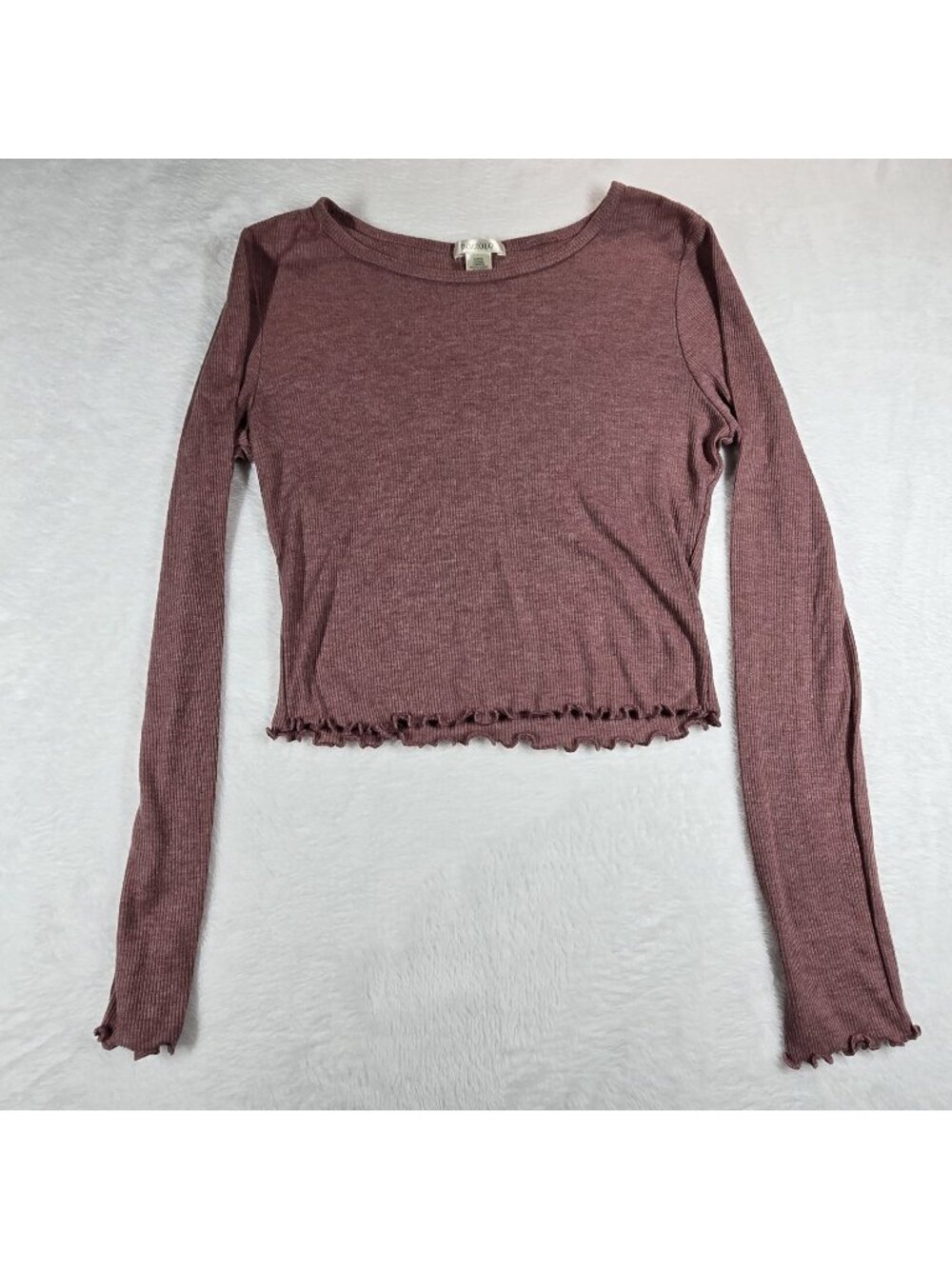 Bozzolo Fitted Sleeve Scalloped Hem Knit Top Womens Size Large Maroon Red